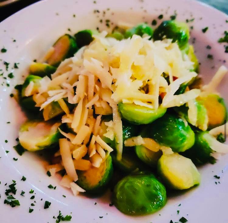 Cavolini di Bruxelles · Sauteed Brussels sprouts with pancetta and imported pecorino Romano cheese