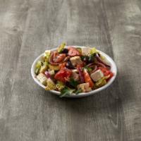 Vegetarian Greek Salad · Lettuce, tomatoes, cucumbers, onions, feta cheese and olives mixed with a balsamic vinaigret...