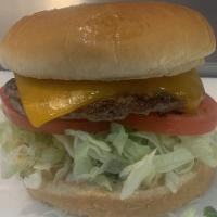 Single Burger w/Cheese · 3 oz  Patty topped with 1 oz Cheddar Cheese and comes with Lettuce, Tomato and Sloppy Sauce....