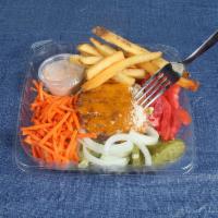 Skipping the Bun?  Have a Cheeseburger Salad · 3 oz  Burger topped with Cheddar cheese and served over shredded lettuce, tomatoes, assorted...
