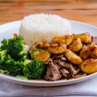 5. Beef and Shrimp Teriyaki · Comes with mushroom.
Served with Steam Rice and Mixed Vegetables.