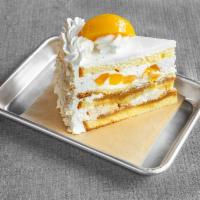 Chaja Slice  · Moist vanilla sponge cake filled with dulce de leche,  chantilly cream, peaches and merengue.