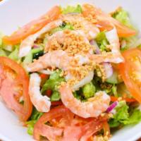 Shrimp Salad 虾沙拉 · Fresh daikon, radish, carrots, iceberg lettuce, cucumber, tomatoes, mint leaves and red onio...