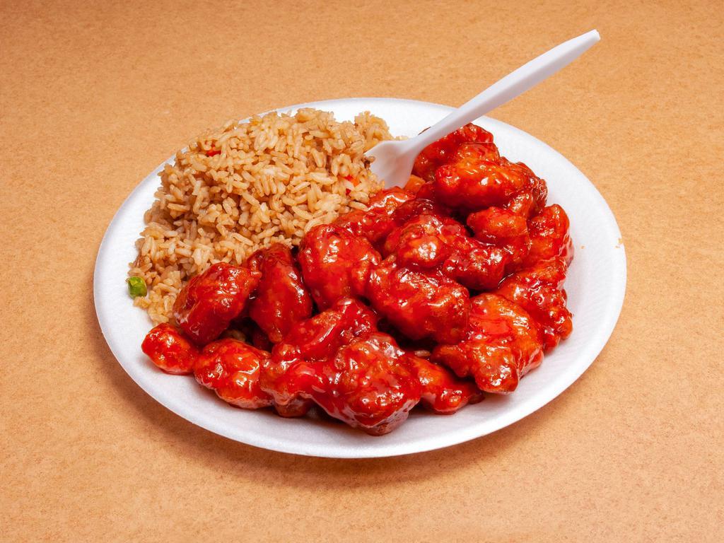 Sweet and Sour Chicken · Chicken cooked in sweetened sauce with vinegar base.