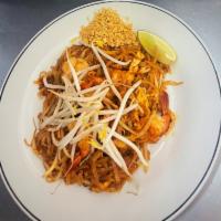 Pad Thai  · Stir fird rice noodle with egg, beansprouts, turnips scallion and crushed peanut.