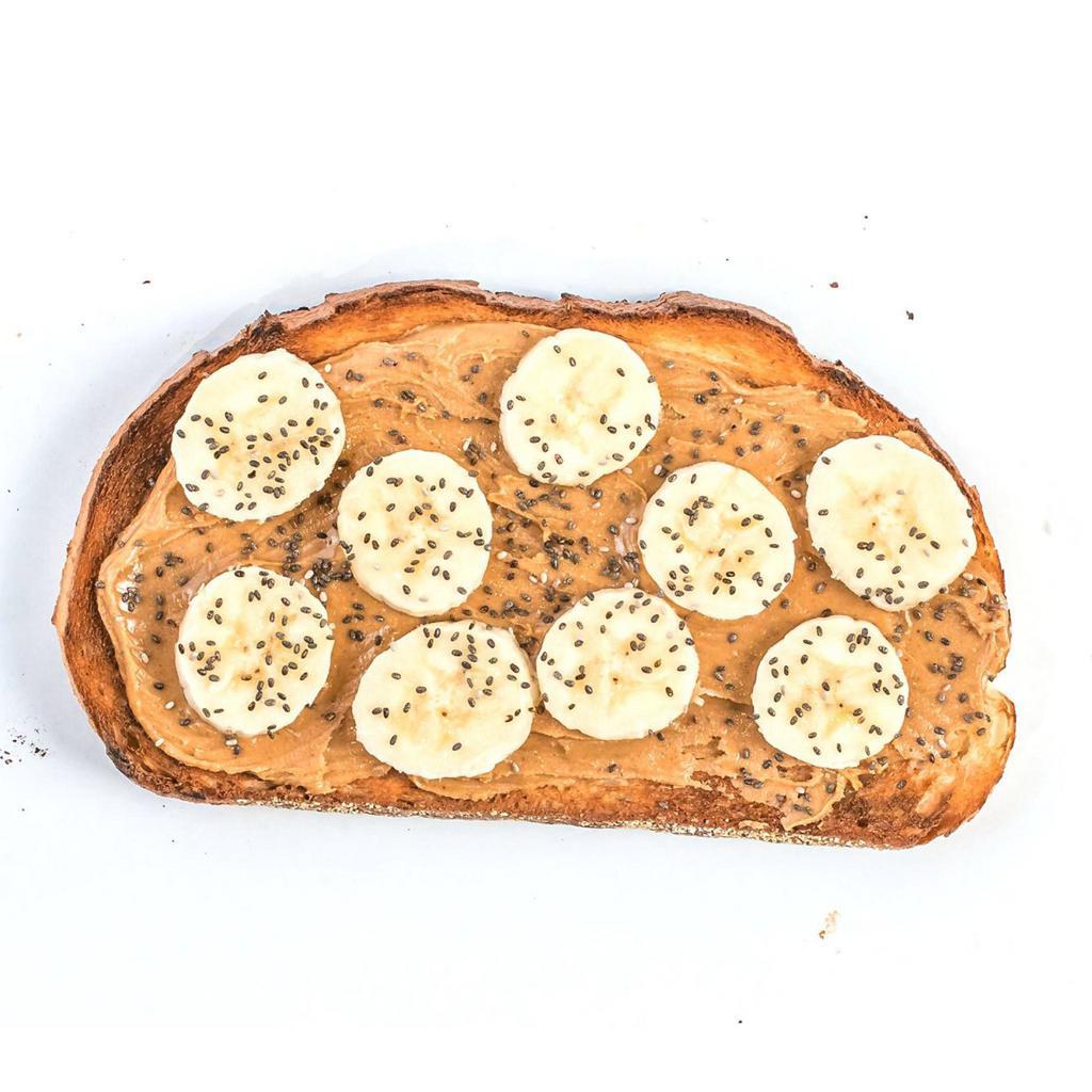 Go Bananas Toast · Italian golden panini toast, peanut butter, banana, honey, chia seeds.