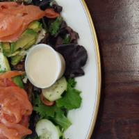 Smoked Salmon Toast · Thick cut smoked salmon, goat cheese, sliced tomatoes, fresh squeezed lemon juice, red onion...