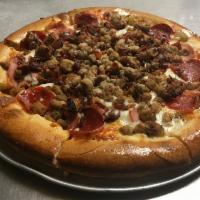 The Herd Pizza · Pepperoni, Canadian bacon, hamburger, sausage, Italian sausage and bacon.