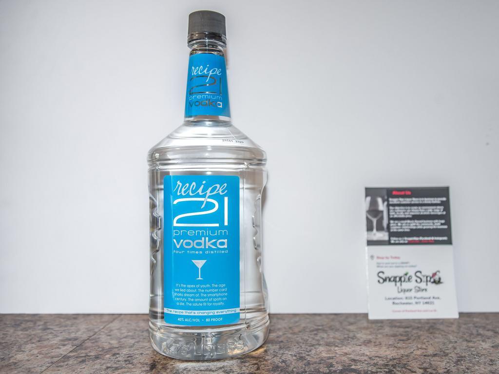 Recipe 21 premium vodka  · Must be 21 to purchase. Recipe 21 Premium Vodka is 4 times distilled from American grain and made in Rochester, NY. This vodka is 100% Gluten Free.