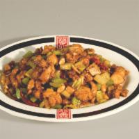 Kung Pao Chicken · Diced chicken, celery, peanuts and dry chili pepper sauteed in kung pao sauce. Hot and spicy.