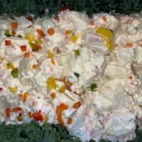 Homemade Potato Salad platter · Cold dish made from seasoned poatoes. 