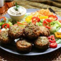 Falafel  · 6 pieces. Lightly fried vegetable balls made of chickpeas, celery, garlic, parsley, cilantro...