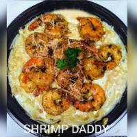 Shrimp Daddy · Fettuccini noodles, white cream sauce, and shrimp. Make it gluten free are available.