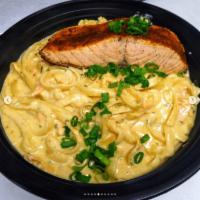 Smoked Salmon Pasta · Blackened salmon with a smoked Gouda sauce fettuccine. Make it gluten free are available.