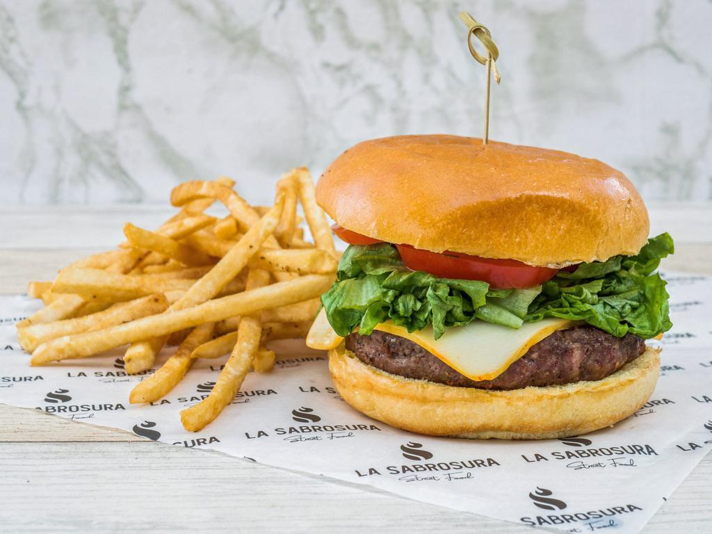 Classic Burger · Brioche bun, 6 oz. patty, lettuce, tomato, pickles, onion and American cheese.