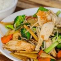 Veggie Delight · Chicken, broccoli, carrot, red and green bell pepper, green onion, cabbage, bean sprout, and...
