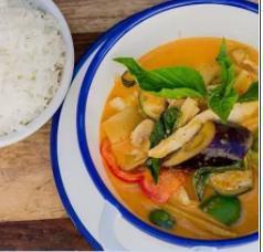 Red Curry · Thai and Chinese eggplant, red and green bell pepper, bamboo, Thai basil, and red curry paste.