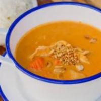 Massaman Curry · Potato, carrot, white onion, and roasted peanut in massaman. Contains nuts.