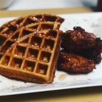 Chicken and Waffles · Belgium waffle with fried chicken wings.