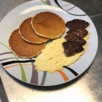 Lenny's Way · 3 silver dollar pancakes, 1 egg and 2 bacon or sausages.