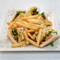 Grilled Chicken Club Sandwich · Grilled chicken, American cheese, bacon, lettuce, tomatoes and mayo.