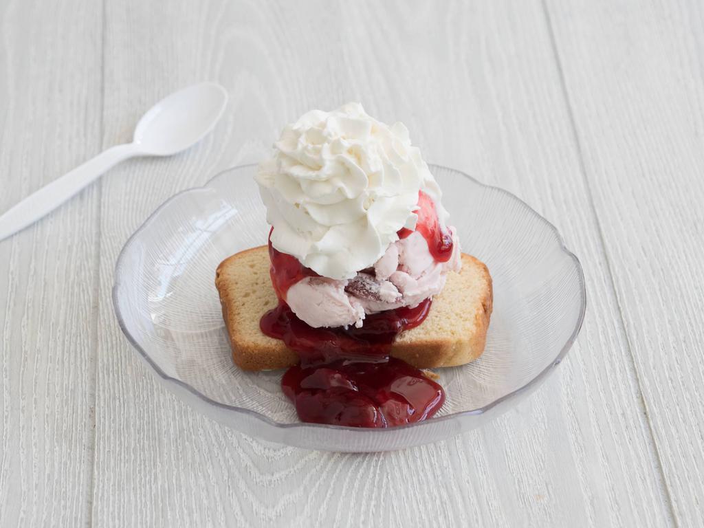 Strawberries Delight · Standard. Warm pound cake with strawberry topping, strawberry ice cream and whipped cream.
