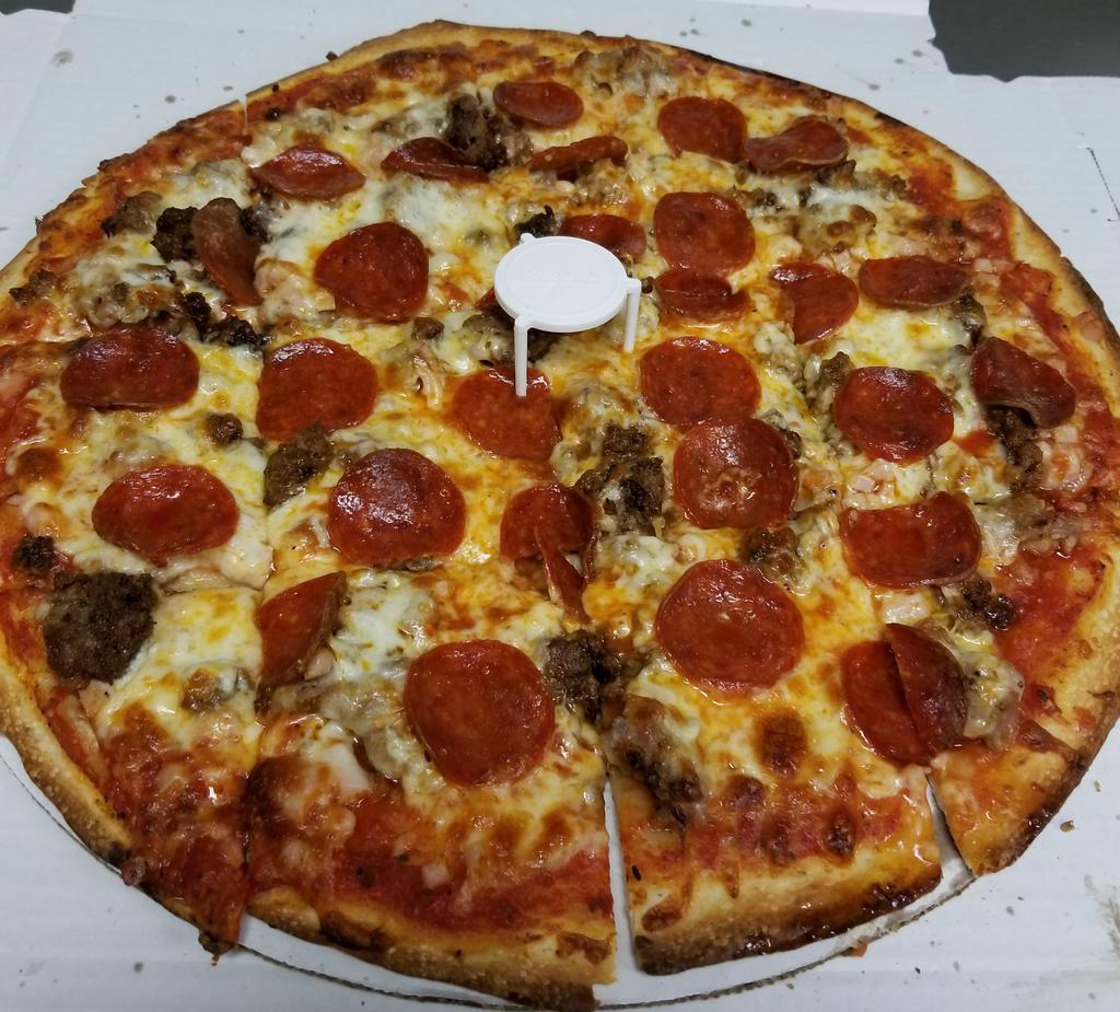 Meat Lovers Pizza · Papa Ray's pizza sauce, Italian sausage, pepperoni, Canadian bacon and ground beef.