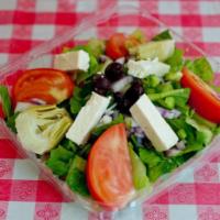 Papa Ray's House Salad · Romaine lettuce with artichoke hearts, green peppers, kalamata olives, tomatoes, onions and ...