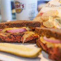 Coney Island Reuben Sandwich · Add Mustard, Mayo, Lettuce, Tomatoes and Onions. Served with your choice of side. Pickle on ...