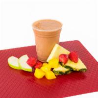 Merry Up · Frozen Organic Mango, Pineapple and Strawberries blended with Cold Pressed green Apple juice