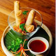 Spring Rolls (VG) · Glass noodle, taro, cabbage, carrot, celery, sweet chili sauce