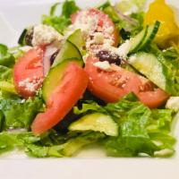 Greek Salad · Romaine Lettuce, Tomato, Red Onion, Cucumber, Feta Cheese, Kalamata Olive and Greek Vinaigre...