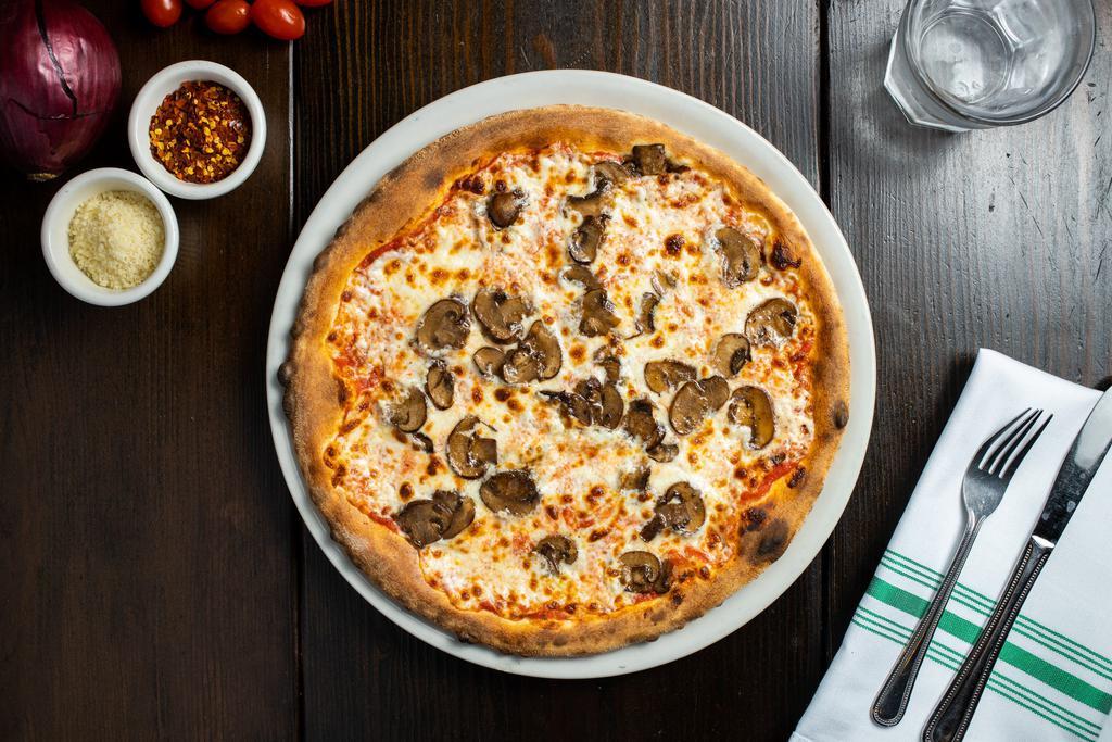 Mushroom  Pizza · Cremini mushrooms, mozzarella and san marzano tomato sauce.