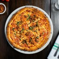 Diavola  Pizza · Calabrian salami, Italian sausage, basil, mozzarella and San Marzano tomato sauce.