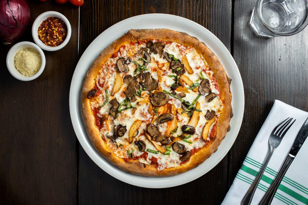 Galina  Pizza · Free-range chicken breast, mushrooms, garlic, basil, mozzarella and San Marzano tomato sauce. 
