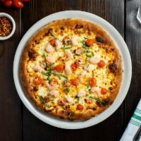 Pesce  Pizza · Shrimp, cherry tomatoes, garlic, basil, mozzarella and evoo.