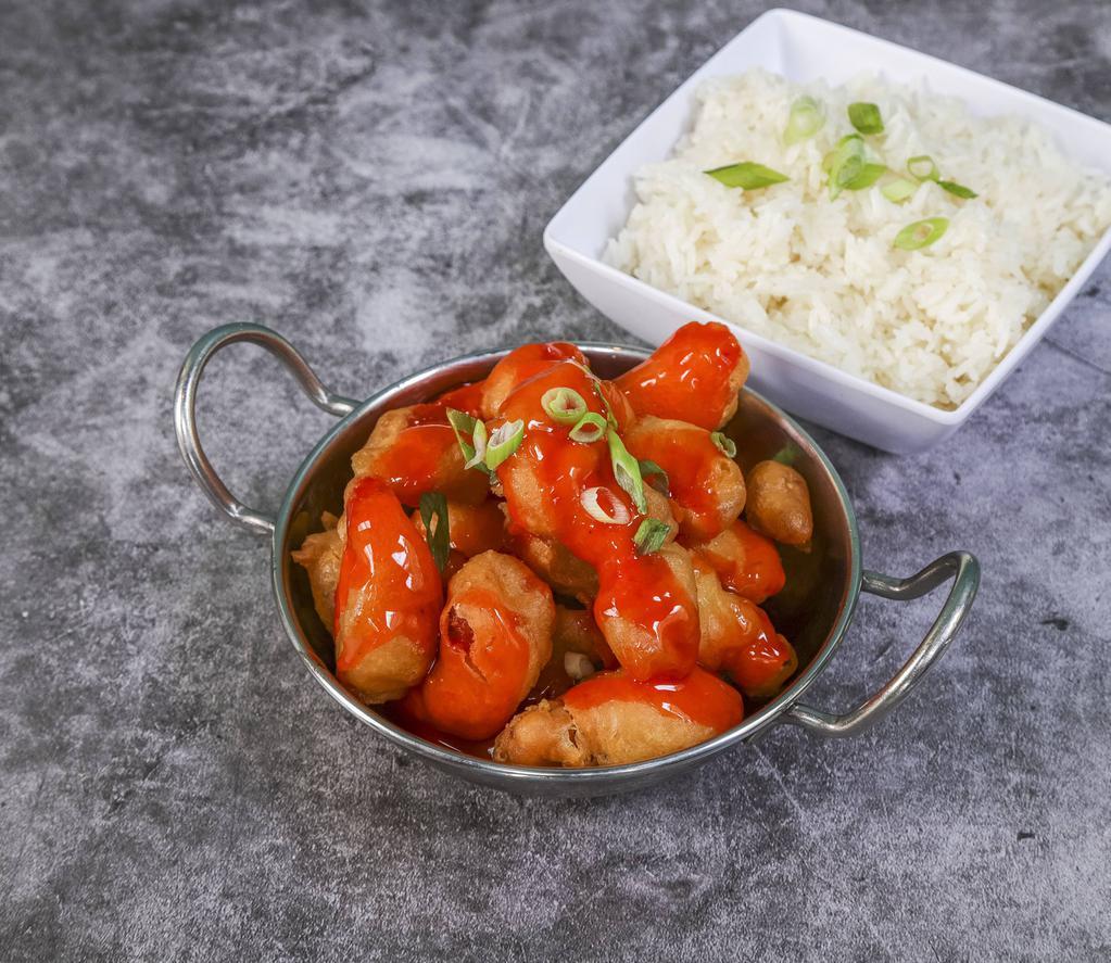 Sweet and Sour Chicken · Tender crispy white meat chicken.