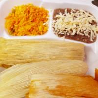 Tamales Dinner · Includes rice and beans.