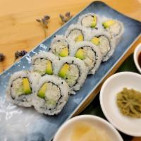 10 Pieces California Roll with Real Crab · Real crab meat, avocado, cucumber. Include natural ginger, natural wasabi, and soy sauce.
