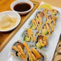 10 Pieces Spicy Salmon Raw Roll  · Antibiotics free salmon, avocado, and cucumber with spicy mayonnaise. Include natural ginger...