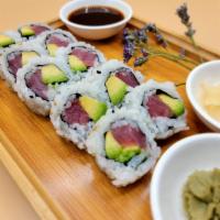 10 Pieces Tuna Avocado Roll · Tuna and avocado. Include natural ginger, natural wasabi, and soy sauce.