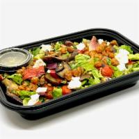 Grilled Vegetable Salad · chopped romaine, roasted red peppers, onions, mushrooms, japanese eggplant, brussels sprouts...
