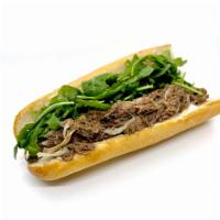 Braised Short Rib French Onion Dip  · horseradish creme fraiche, baby arugula & truffle oil on toasted french baguette served with...