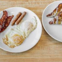 2 X 2 Combo Breakfast Plate · 2 eggs any style, 2 bacon, 2 sausages, choice of French toast or pancakes.