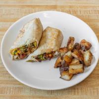 West Coast Breakfast Burrito Special · Ham, cheddar cheese, peppers, onions, bacon and avocado with scrambled egg and spicy aioli. ...