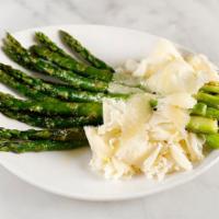 Asparagi · Roasted asparagus, raspa dura cheese, olive oil