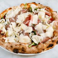 Prosciutto Pizza · San daniele prosciutto, arugula, tomato sauce, mozzarella and raspa dura