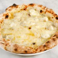 Quattro Formaggi Pizza · Mozzarella, goat cheese, Asiago and Gorgonzola.