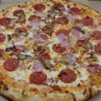 Meat Lovers Pizza · Pepperoni, sausage, chorizo and ham.