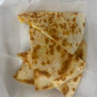 Cheese Quesadillas · Grilled flour tortilla stuffed with cheddar and mozzarella cheese. Sour cream and mild chunk...
